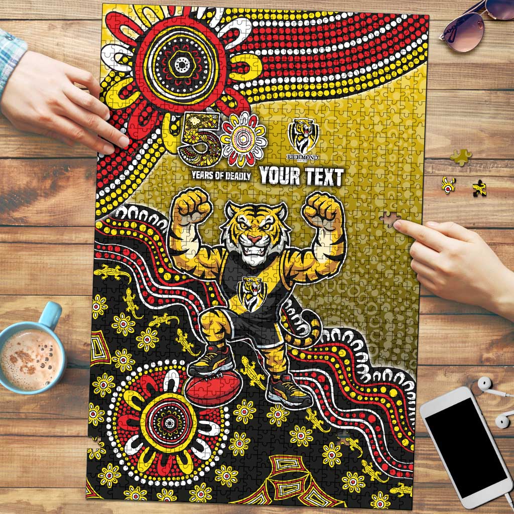 Personalized Richmond Tigers  Football Mascot Puzzle Aboriginal Dot Art Style Vibrant Indigenous Pattern Design