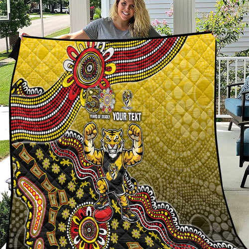 Personalized Richmond Tigers  Football Mascot Quilt Aboriginal Dot Art Style Vibrant Indigenous Pattern Design
