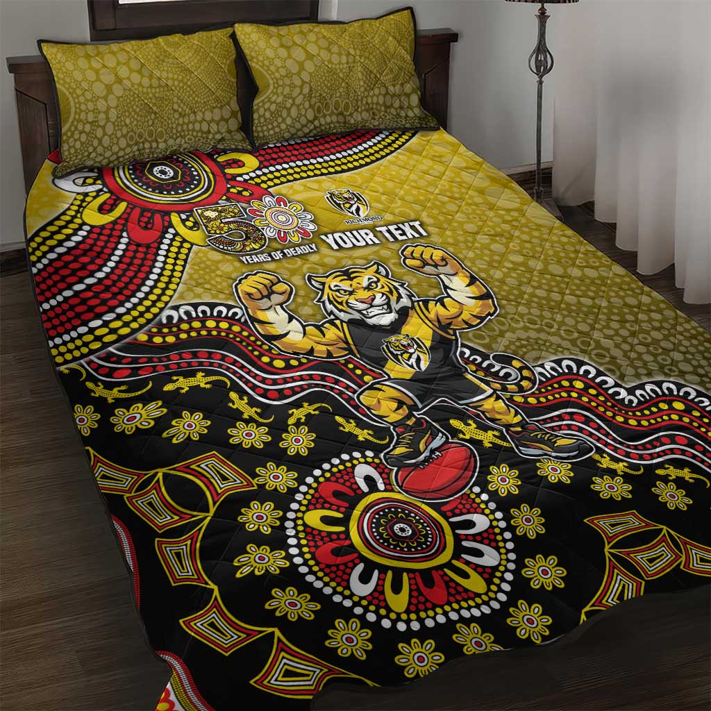 Personalized Richmond Tigers  Football Mascot Quilt Bed Set Aboriginal Dot Art Style Vibrant Indigenous Pattern Design