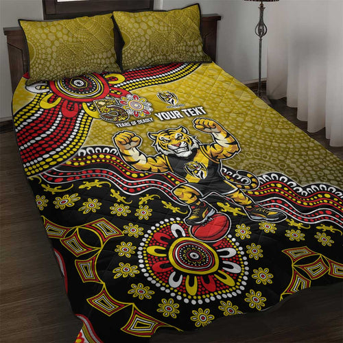 Personalized Richmond Tigers  Football Mascot Quilt Bed Set Aboriginal Dot Art Style Vibrant Indigenous Pattern Design