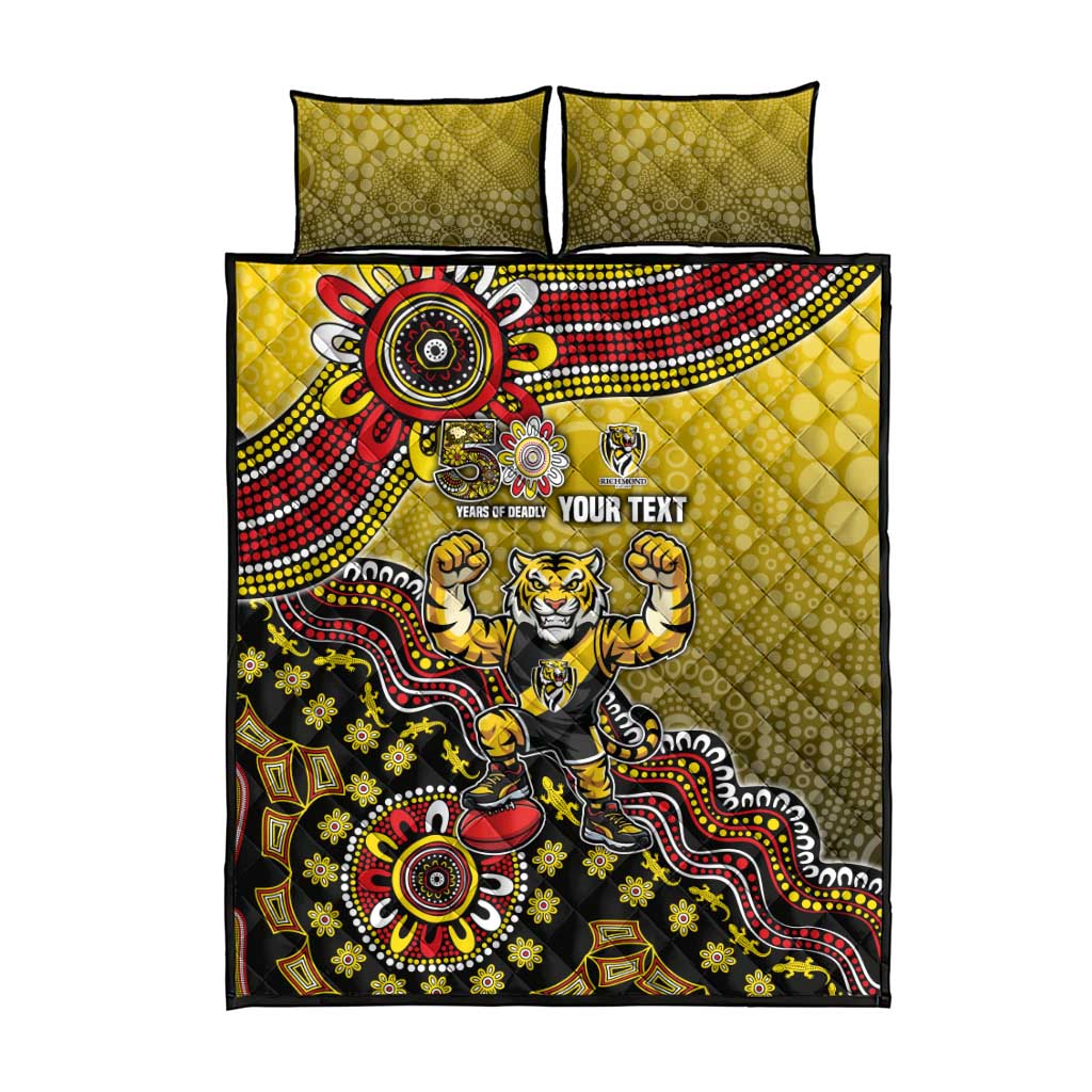 Personalized Richmond Tigers  Football Mascot Quilt Bed Set Aboriginal Dot Art Style Vibrant Indigenous Pattern Design