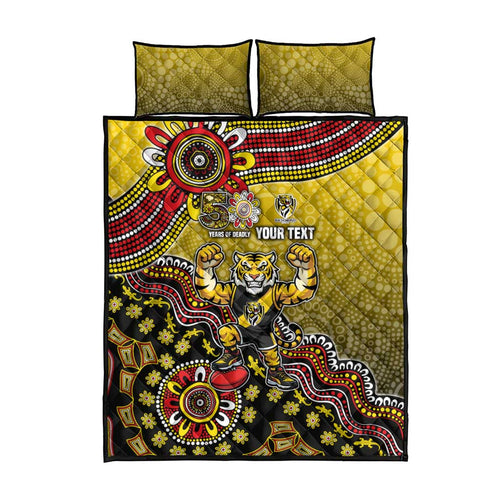 Personalized Richmond Tigers  Football Mascot Quilt Bed Set Aboriginal Dot Art Style Vibrant Indigenous Pattern Design