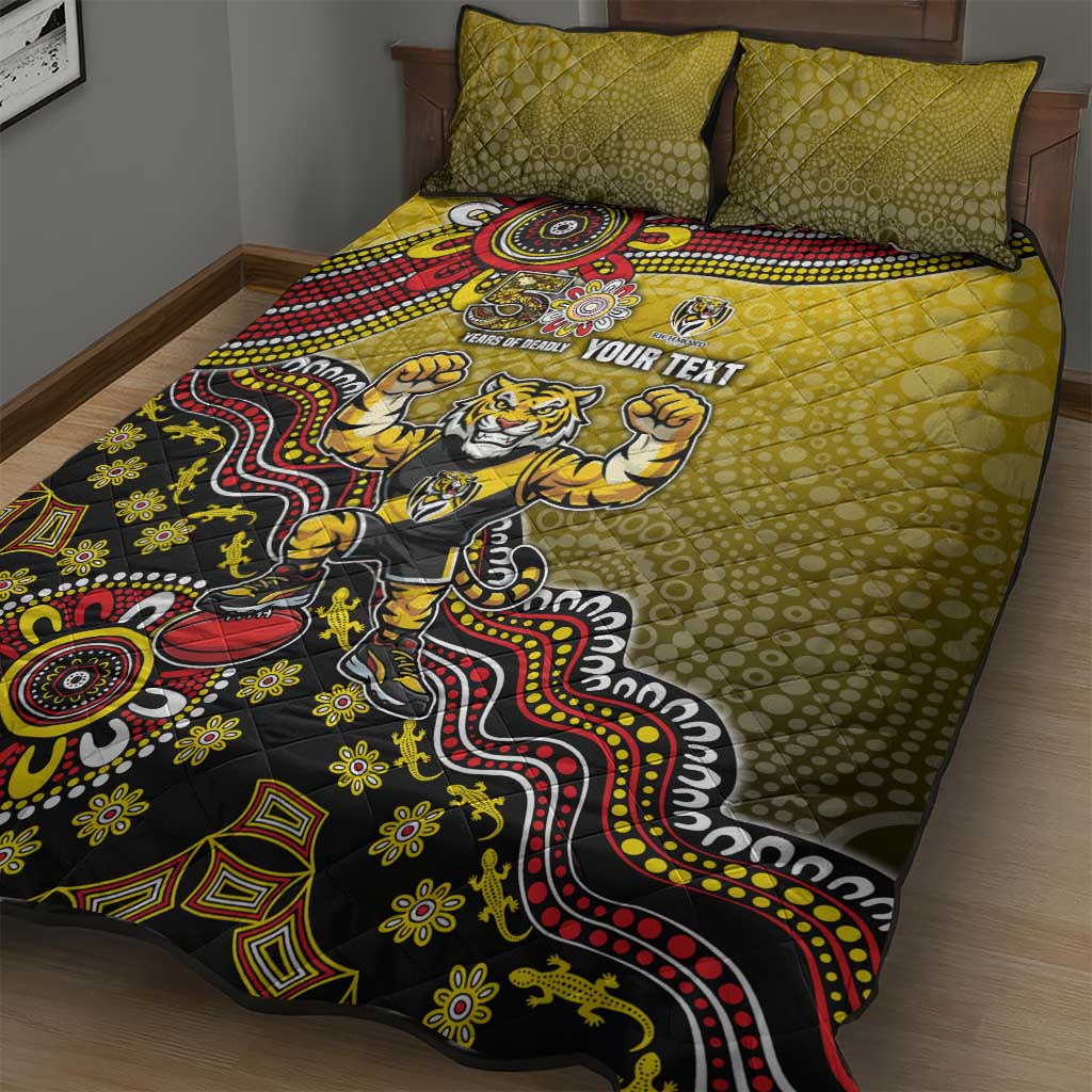 Personalized Richmond Tigers  Football Mascot Quilt Bed Set Aboriginal Dot Art Style Vibrant Indigenous Pattern Design