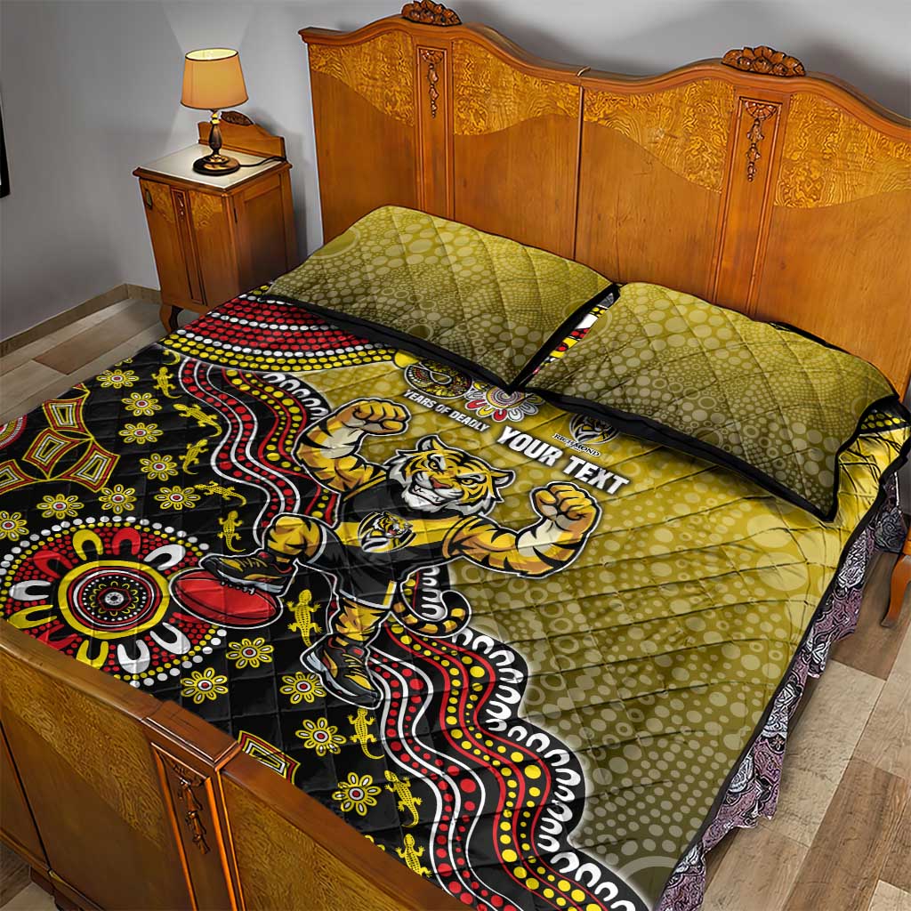 Personalized Richmond Tigers  Football Mascot Quilt Bed Set Aboriginal Dot Art Style Vibrant Indigenous Pattern Design