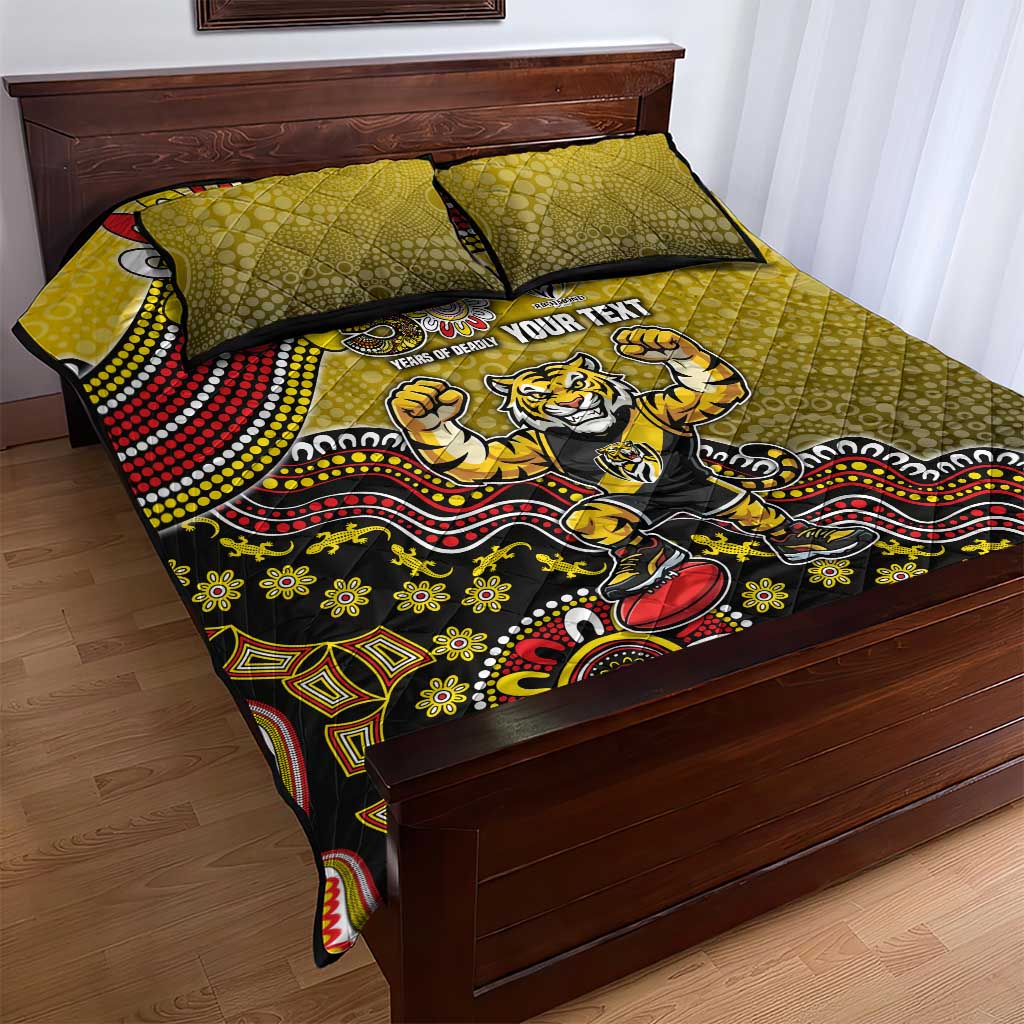 Personalized Richmond Tigers  Football Mascot Quilt Bed Set Aboriginal Dot Art Style Vibrant Indigenous Pattern Design