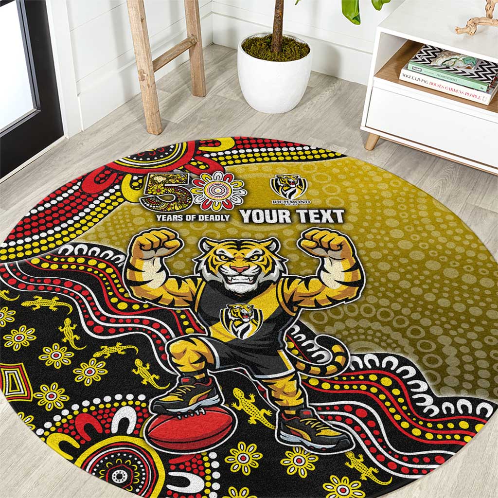 Personalized Richmond Tigers  Football Mascot Round Carpet Aboriginal Dot Art Style Vibrant Indigenous Pattern Design