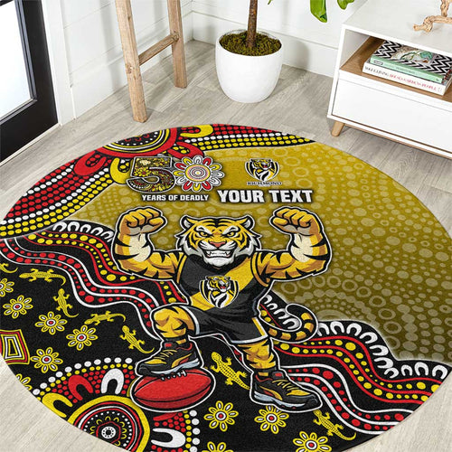 Personalized Richmond Tigers  Football Mascot Round Carpet Aboriginal Dot Art Style Vibrant Indigenous Pattern Design