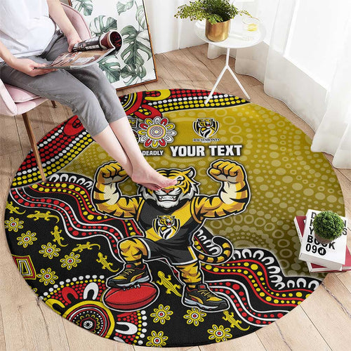 Personalized Richmond Tigers  Football Mascot Round Carpet Aboriginal Dot Art Style Vibrant Indigenous Pattern Design