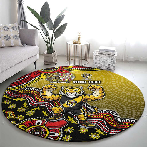 Personalized Richmond Tigers  Football Mascot Round Carpet Aboriginal Dot Art Style Vibrant Indigenous Pattern Design