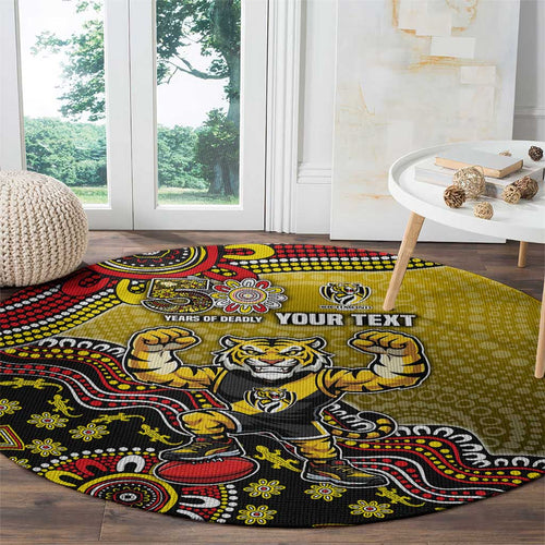 Personalized Richmond Tigers  Football Mascot Round Carpet Aboriginal Dot Art Style Vibrant Indigenous Pattern Design