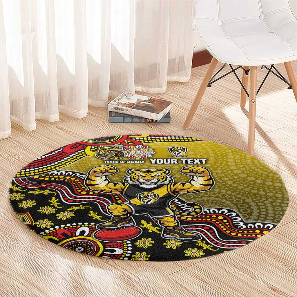 Personalized Richmond Tigers  Football Mascot Round Carpet Aboriginal Dot Art Style Vibrant Indigenous Pattern Design