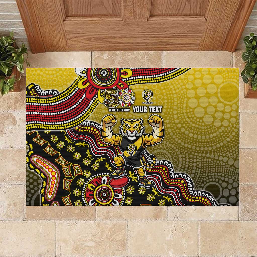 Personalized Richmond Tigers  Football Mascot Rubber Doormat Aboriginal Dot Art Style Vibrant Indigenous Pattern Design