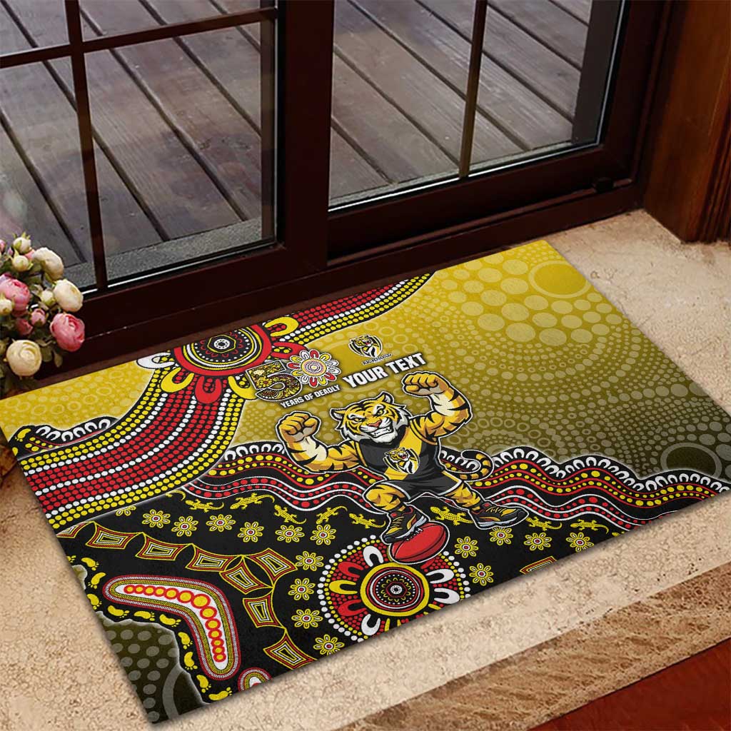 Personalized Richmond Tigers  Football Mascot Rubber Doormat Aboriginal Dot Art Style Vibrant Indigenous Pattern Design