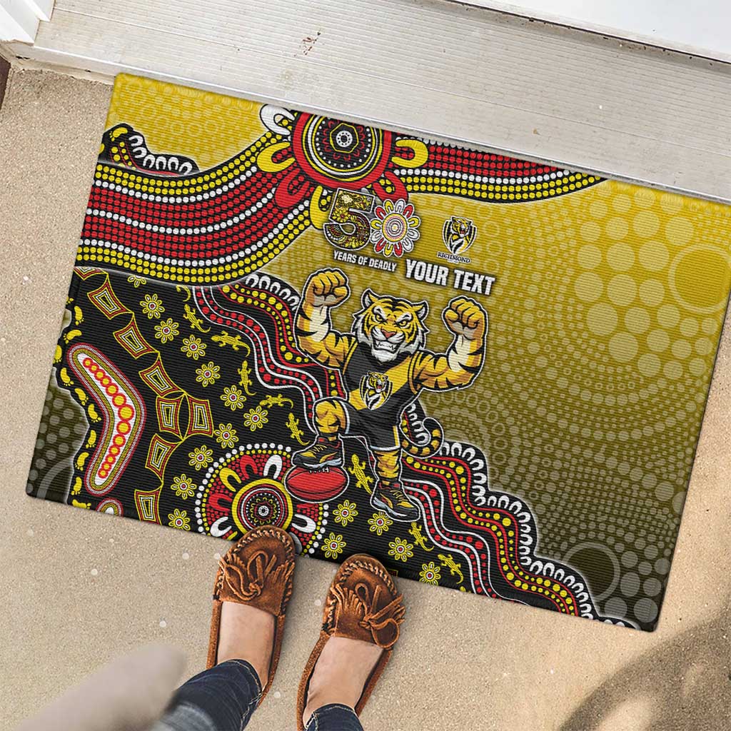 Personalized Richmond Tigers  Football Mascot Rubber Doormat Aboriginal Dot Art Style Vibrant Indigenous Pattern Design