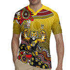 Personalized Richmond Tigers  Football Mascot Rugby Jersey Aboriginal Dot Art Style Vibrant Indigenous Pattern Design