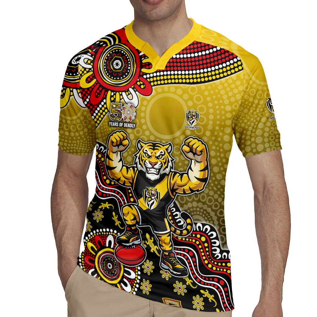 Personalized Richmond Tigers  Football Mascot Rugby Jersey Aboriginal Dot Art Style Vibrant Indigenous Pattern Design