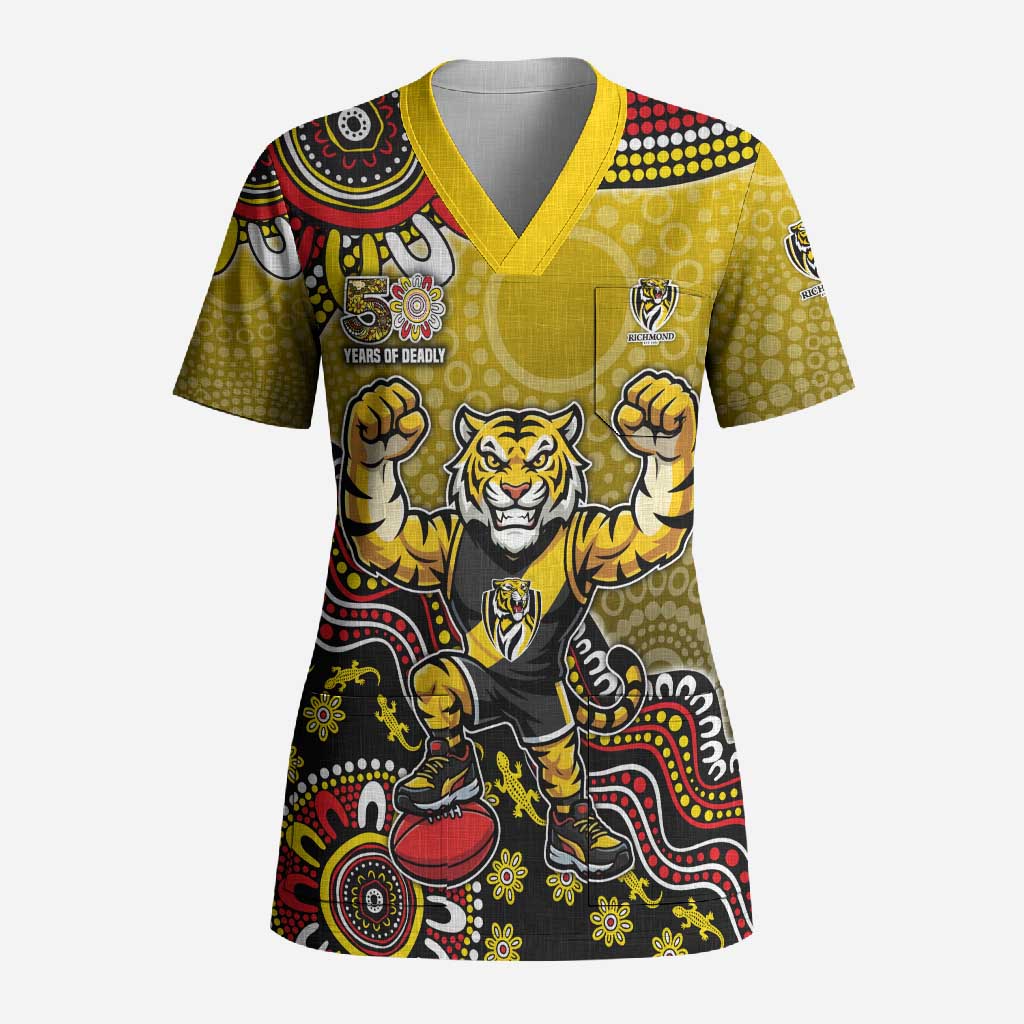 Personalized Richmond Tigers  Football Mascot Scrub Top Aboriginal Dot Art Style Vibrant Indigenous Pattern Design