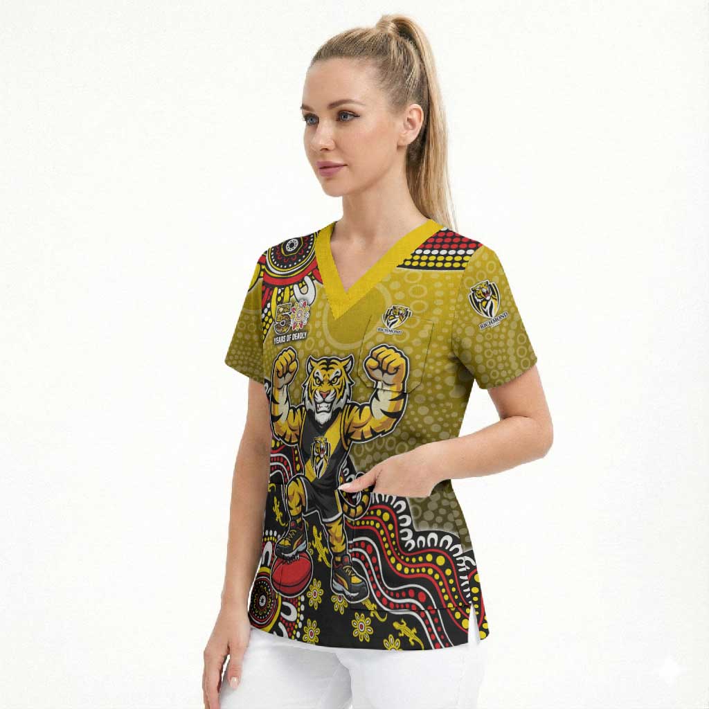Personalized Richmond Tigers  Football Mascot Scrub Top Aboriginal Dot Art Style Vibrant Indigenous Pattern Design