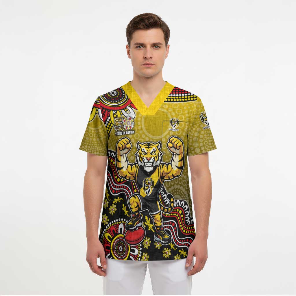 Personalized Richmond Tigers  Football Mascot Scrub Top Aboriginal Dot Art Style Vibrant Indigenous Pattern Design