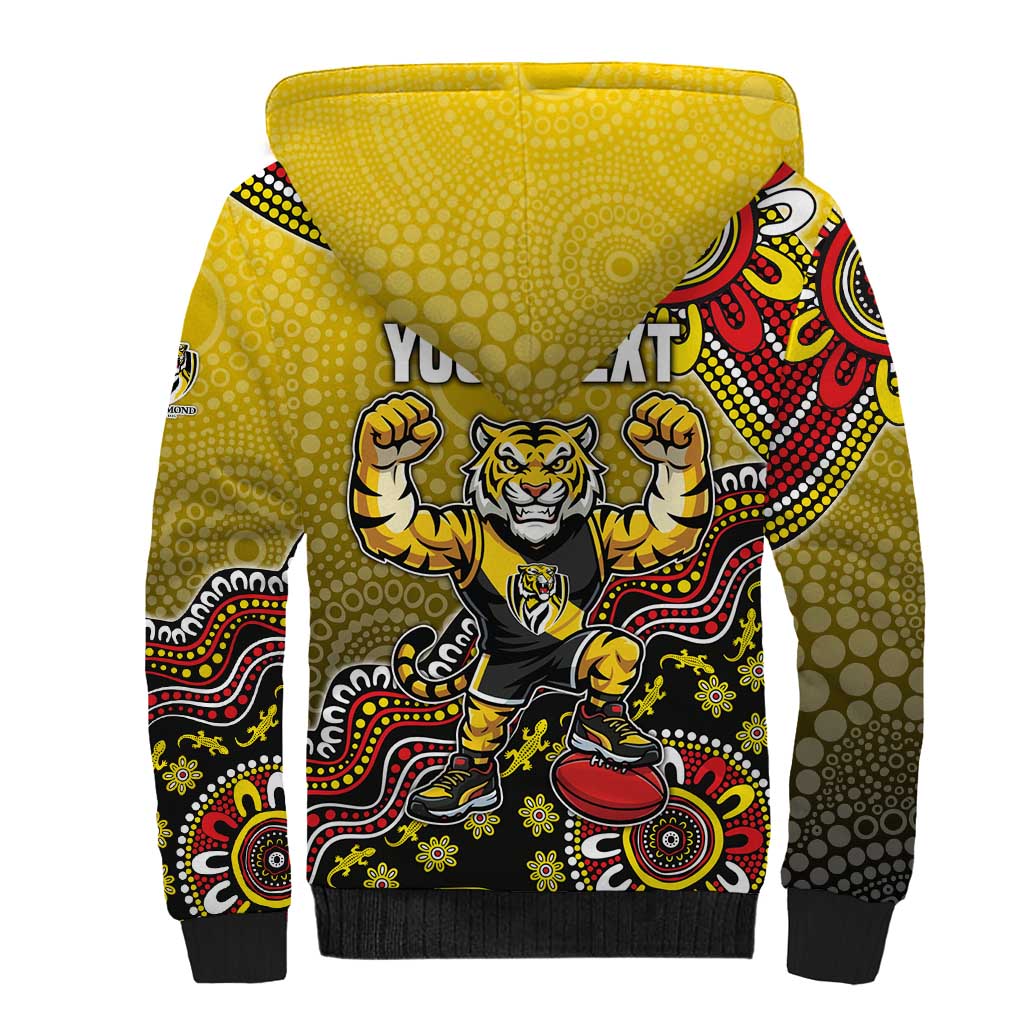 Personalized Richmond Tigers  Football Mascot Sherpa Hoodie Aboriginal Dot Art Style Vibrant Indigenous Pattern Design