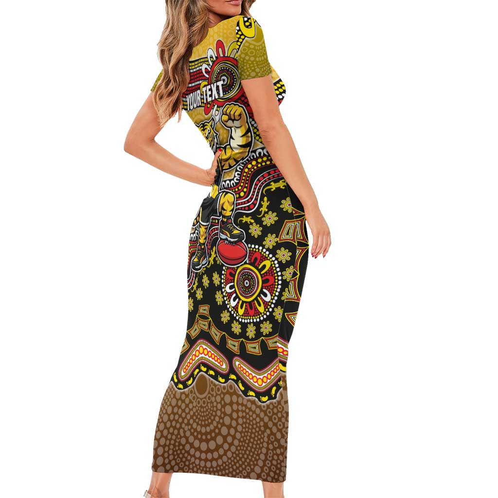Personalized Richmond Tigers  Football Mascot Short Sleeve Bodycon Dress Aboriginal Dot Art Style Vibrant Indigenous Pattern Design