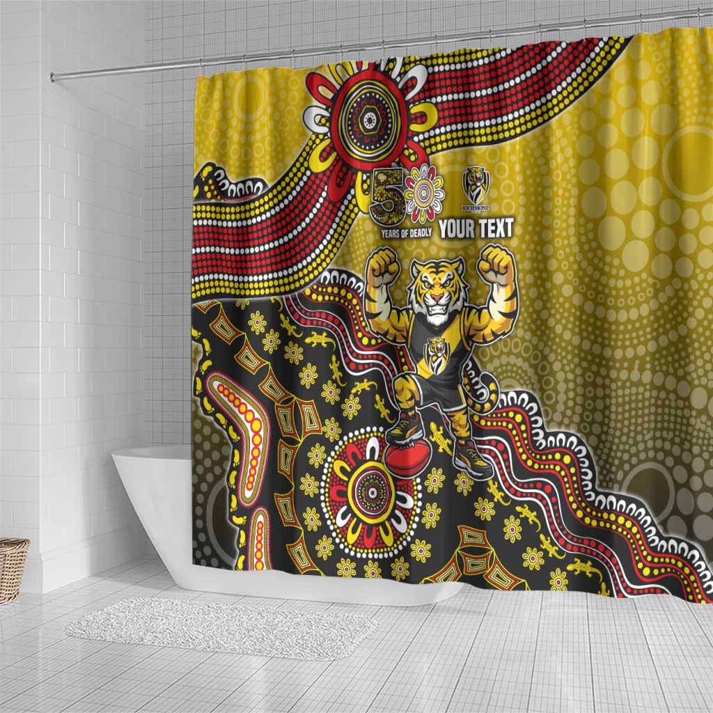 Personalized Richmond Tigers  Football Mascot Shower Curtain Aboriginal Dot Art Style Vibrant Indigenous Pattern Design
