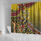 Personalized Richmond Tigers  Football Mascot Shower Curtain Aboriginal Dot Art Style Vibrant Indigenous Pattern Design
