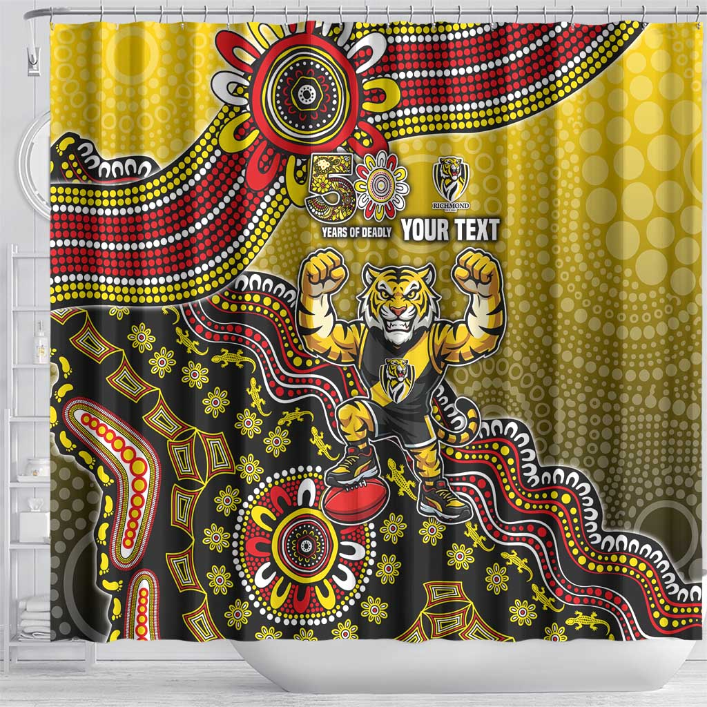 Personalized Richmond Tigers  Football Mascot Shower Curtain Aboriginal Dot Art Style Vibrant Indigenous Pattern Design