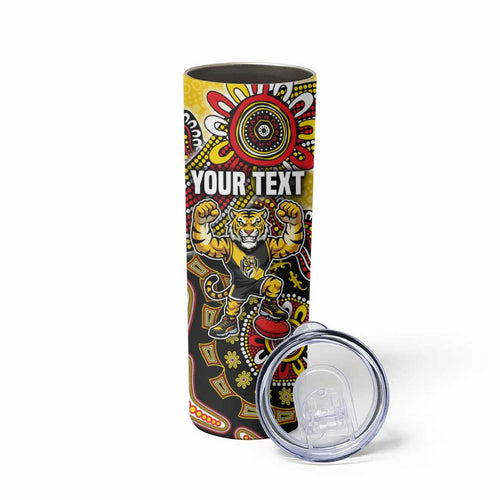 Personalized Richmond Tigers  Football Mascot Skinny Tumbler Aboriginal Dot Art Style Vibrant Indigenous Pattern Design