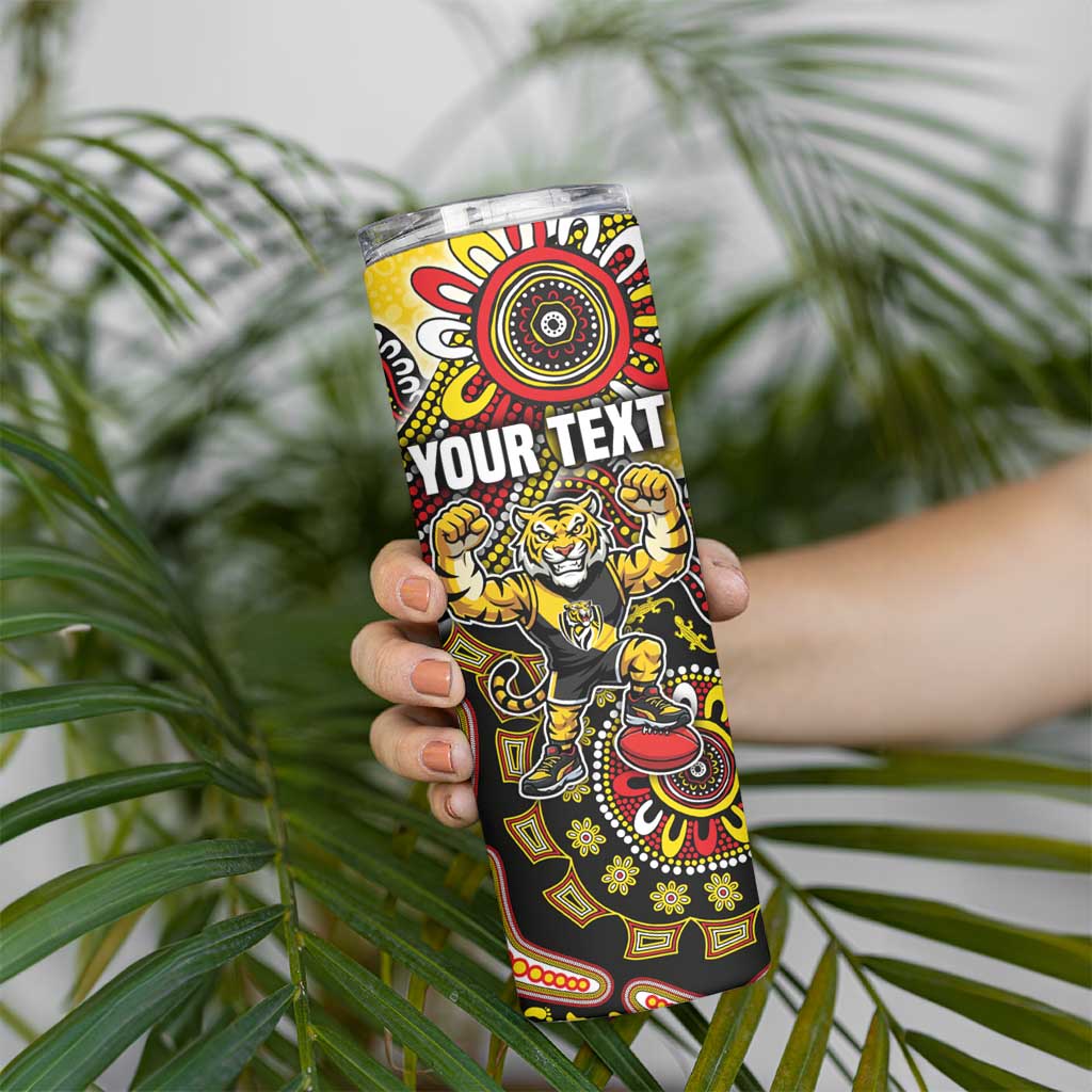 Personalized Richmond Tigers  Football Mascot Skinny Tumbler Aboriginal Dot Art Style Vibrant Indigenous Pattern Design