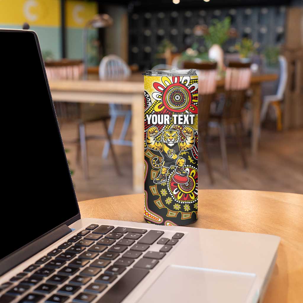 Personalized Richmond Tigers  Football Mascot Skinny Tumbler Aboriginal Dot Art Style Vibrant Indigenous Pattern Design
