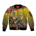 Personalized Richmond Tigers  Football Mascot Sleeve Zip Bomber Jacket Aboriginal Dot Art Style Vibrant Indigenous Pattern Design