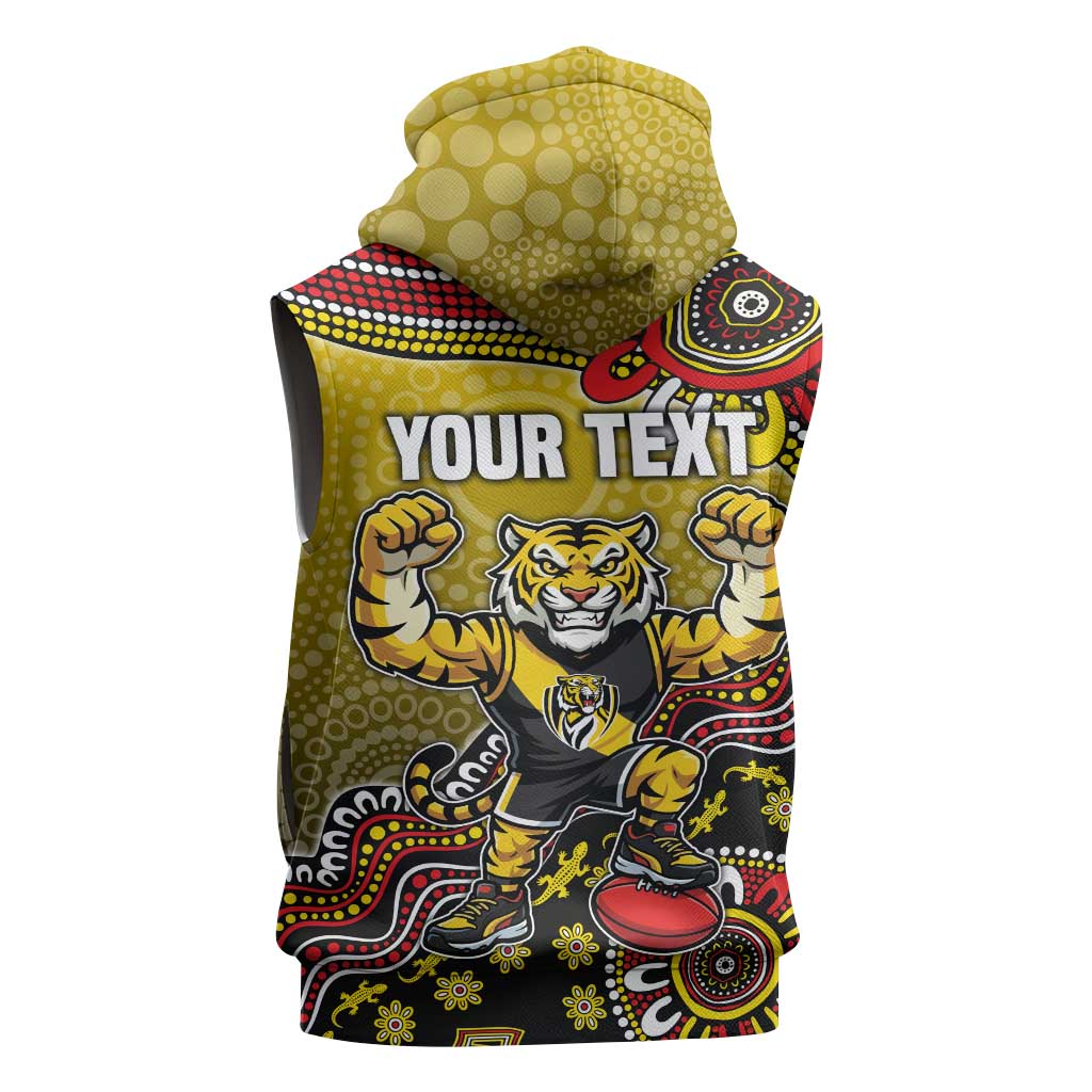 Personalized Richmond Tigers  Football Mascot Sleeveless Hoodie Aboriginal Dot Art Style Vibrant Indigenous Pattern Design