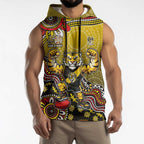 Personalized Richmond Tigers  Football Mascot Sleeveless Hoodie Aboriginal Dot Art Style Vibrant Indigenous Pattern Design