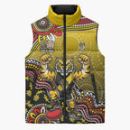 Personalized Richmond Tigers  Football Mascot Sleeveless Puffer Jacket Aboriginal Dot Art Style Vibrant Indigenous Pattern Design