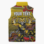 Personalized Richmond Tigers  Football Mascot Sleeveless Puffer Jacket Aboriginal Dot Art Style Vibrant Indigenous Pattern Design