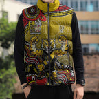 Personalized Richmond Tigers  Football Mascot Sleeveless Puffer Jacket Aboriginal Dot Art Style Vibrant Indigenous Pattern Design