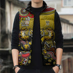 Personalized Richmond Tigers  Football Mascot Sleeveless Puffer Jacket Aboriginal Dot Art Style Vibrant Indigenous Pattern Design