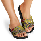 Personalized Richmond Tigers  Football Mascot Slide Sandals Aboriginal Dot Art Style Vibrant Indigenous Pattern Design