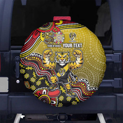 Personalized Richmond Tigers  Football Mascot Spare Tire Cover Aboriginal Dot Art Style Vibrant Indigenous Pattern Design