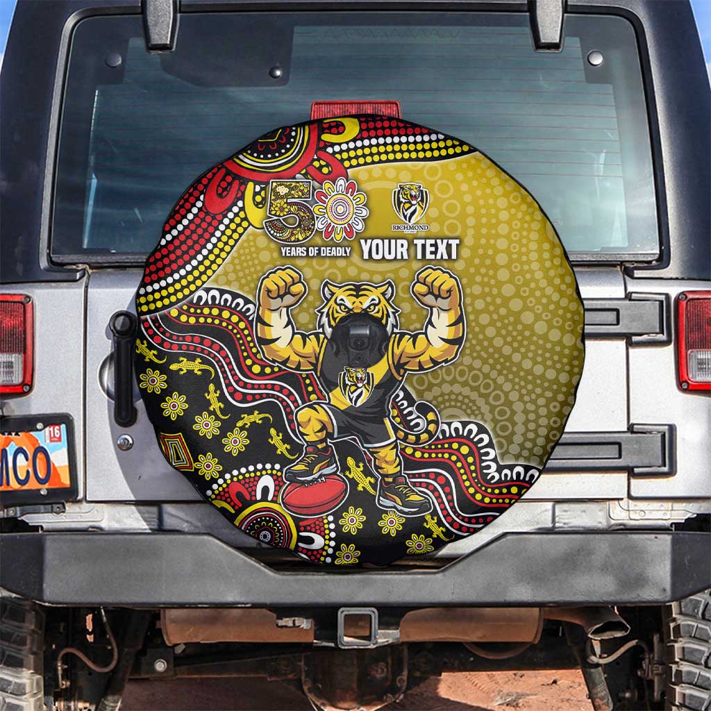 Personalized Richmond Tigers  Football Mascot Spare Tire Cover Aboriginal Dot Art Style Vibrant Indigenous Pattern Design