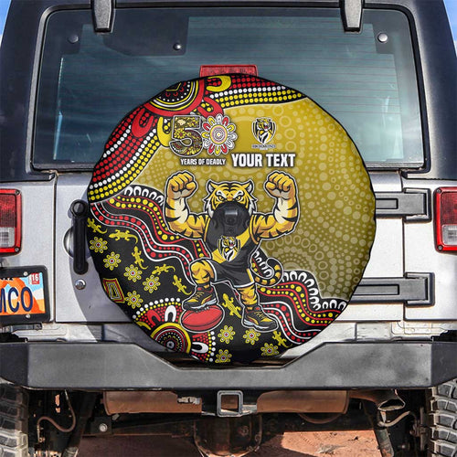 Personalized Richmond Tigers  Football Mascot Spare Tire Cover Aboriginal Dot Art Style Vibrant Indigenous Pattern Design