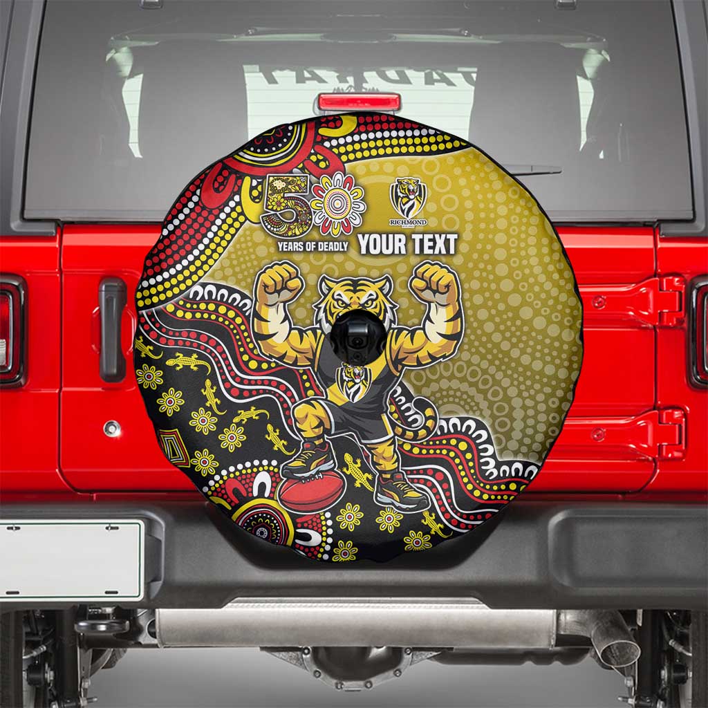 Personalized Richmond Tigers  Football Mascot Spare Tire Cover Aboriginal Dot Art Style Vibrant Indigenous Pattern Design