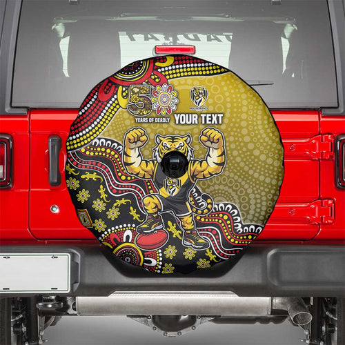 Personalized Richmond Tigers  Football Mascot Spare Tire Cover Aboriginal Dot Art Style Vibrant Indigenous Pattern Design