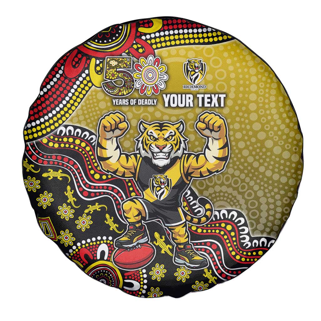 Personalized Richmond Tigers  Football Mascot Spare Tire Cover Aboriginal Dot Art Style Vibrant Indigenous Pattern Design