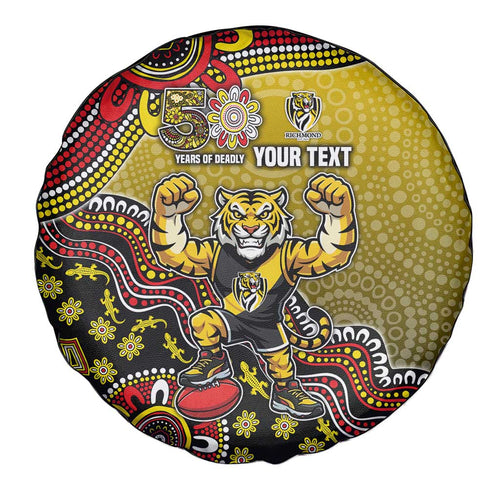 Personalized Richmond Tigers  Football Mascot Spare Tire Cover Aboriginal Dot Art Style Vibrant Indigenous Pattern Design