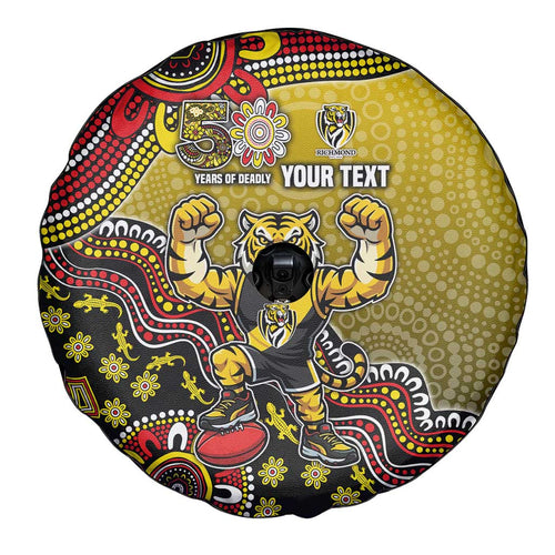 Personalized Richmond Tigers  Football Mascot Spare Tire Cover Aboriginal Dot Art Style Vibrant Indigenous Pattern Design