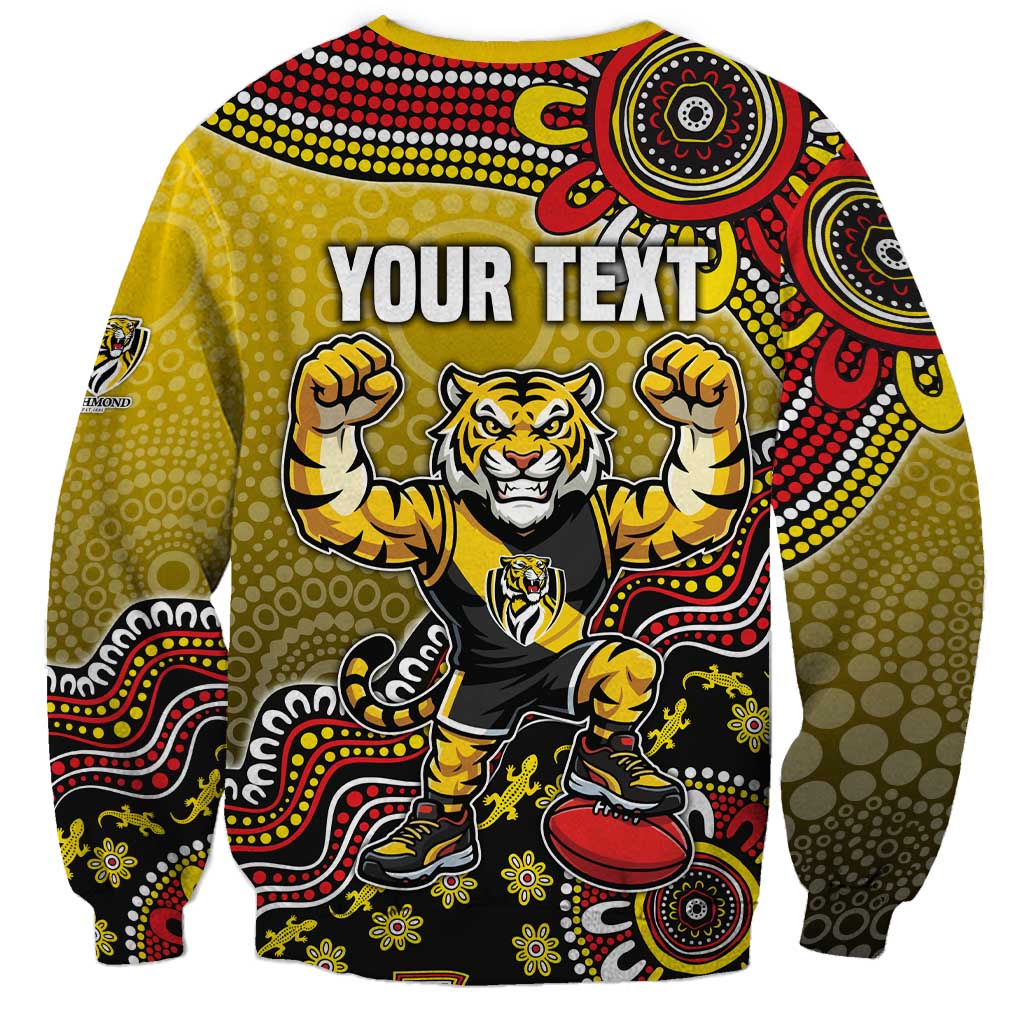 Personalized Richmond Tigers  Football Mascot Sweatshirt Aboriginal Dot Art Style Vibrant Indigenous Pattern Design