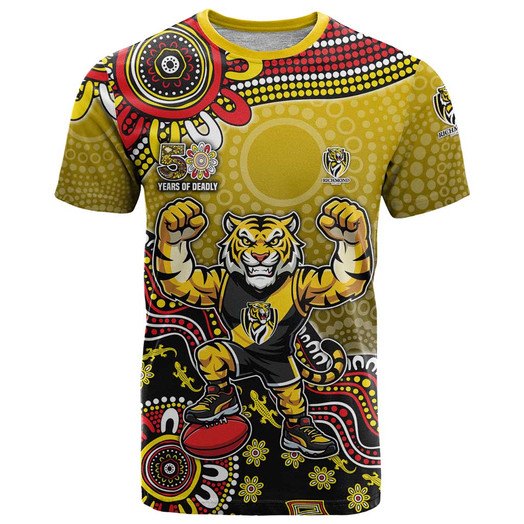 Personalized Richmond Tigers  Football Mascot T Shirt Aboriginal Dot Art Style Vibrant Indigenous Pattern Design