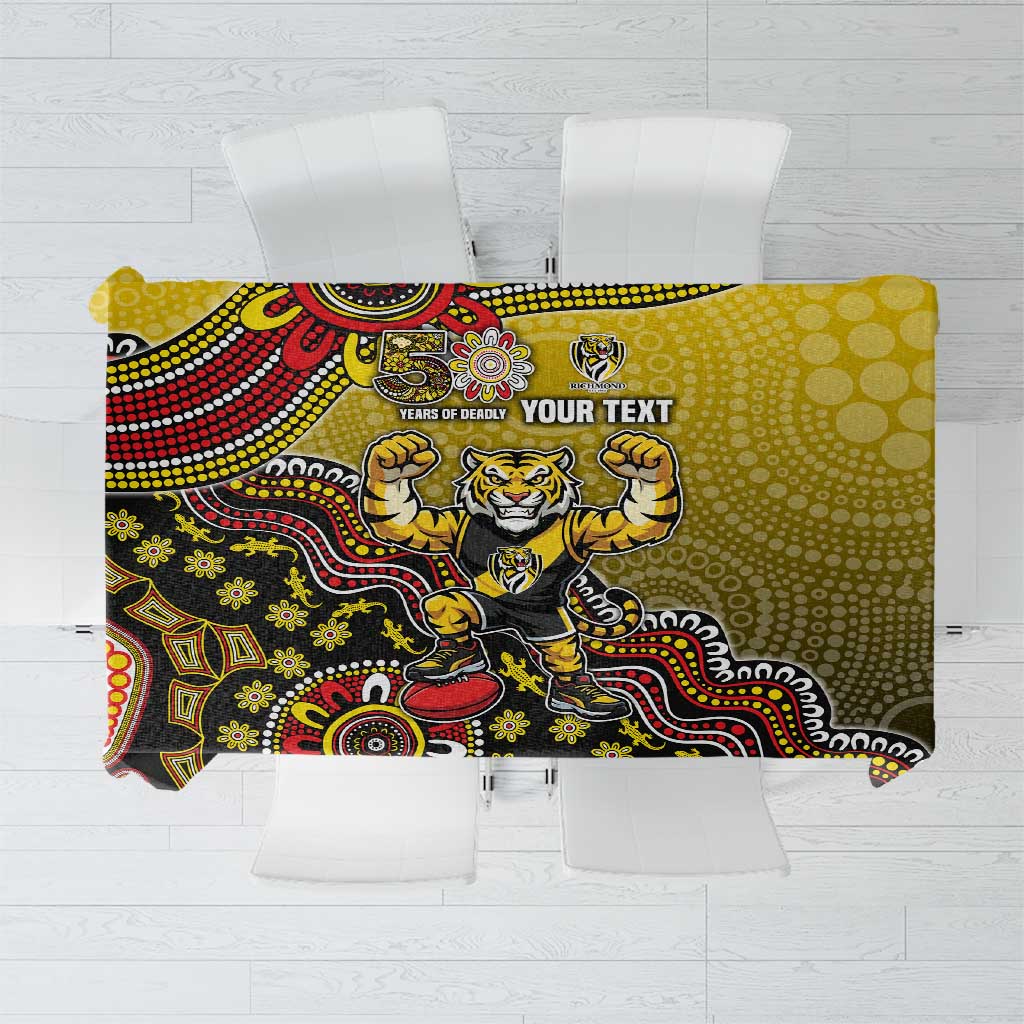 Personalized Richmond Tigers  Football Mascot Tablecloth Aboriginal Dot Art Style Vibrant Indigenous Pattern Design